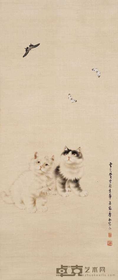 曹克黉 猫蝶图 立轴 118×50cm